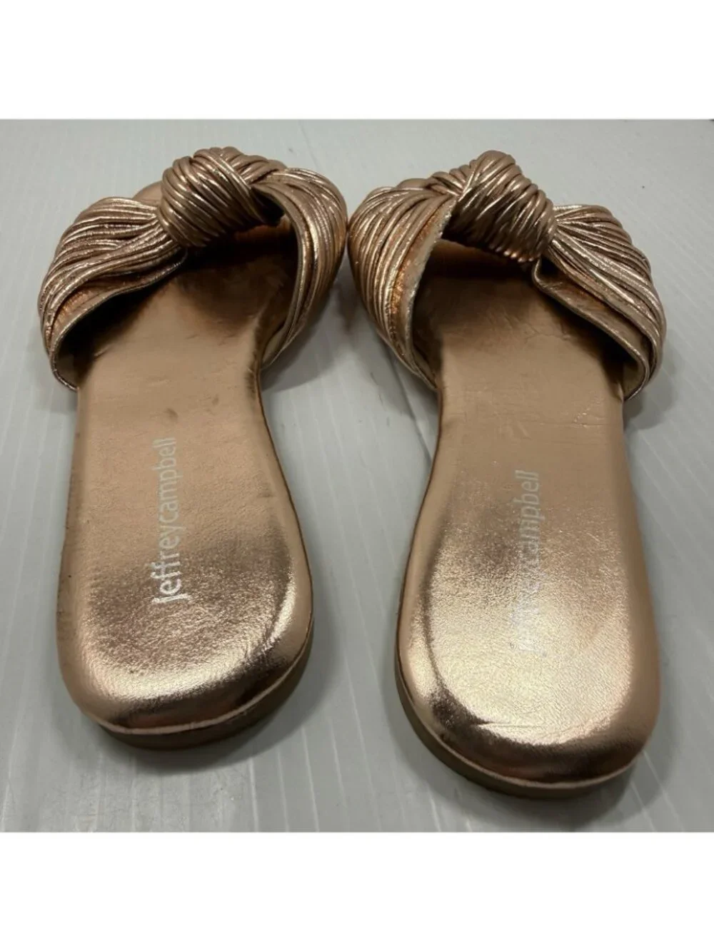 Jeffrey Campbell Knaughty-3 Rose Gold Knotted Slip-On Flat Sandal Size 7